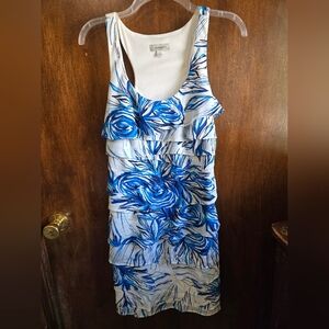 Dressbarn White and Blue Patterned Dress